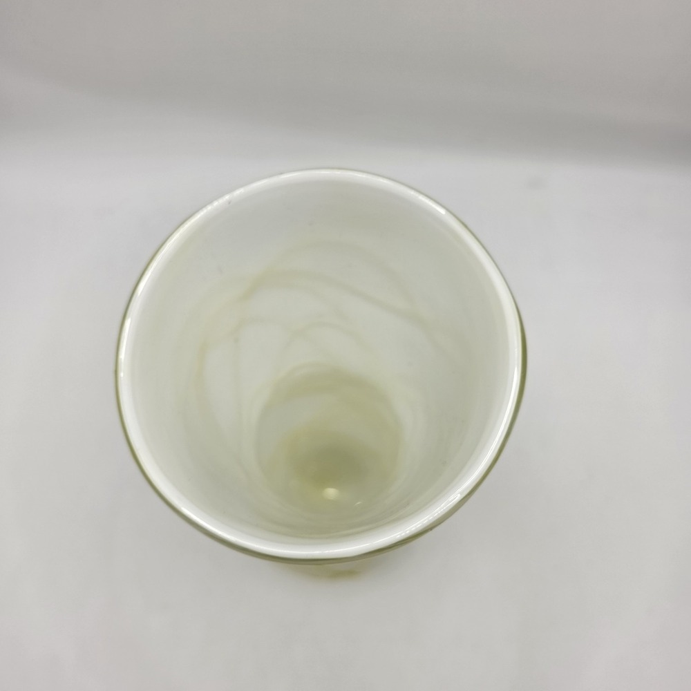 White‎ Art Glass Vase Yellow Threaded Swirl Tall Modern Decorative Vase 11" - Picture 7 of 8